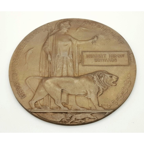 20 - An interesting WW1 Medal Trio & Death Plaque to Able Seaman Herbert Edwards who started his
care... 