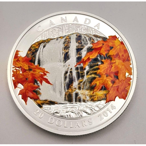 202 - 2014 CANADIAN SILVER $20 DOLLAR COIN. Royal Canadian mint AUTUMN FALL Coloured  COIN in 99.9% PURE  ... 