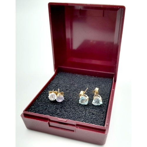 209 - 2 x PAIRS 9 carat GOLD GEM SET EARRINGS. To Include pair of ZIRCONIA  together with pair of AQUAMARI... 