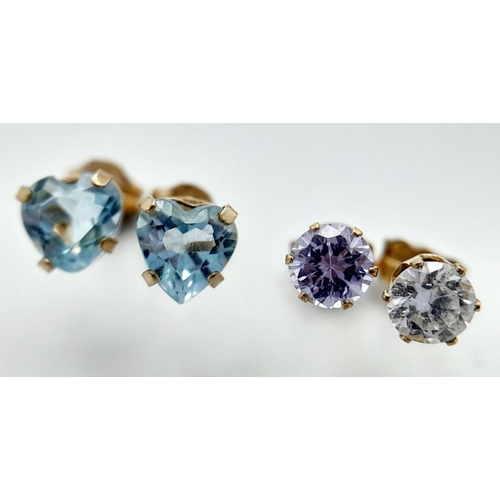 209 - 2 x PAIRS 9 carat GOLD GEM SET EARRINGS. To Include pair of ZIRCONIA  together with pair of AQUAMARI... 