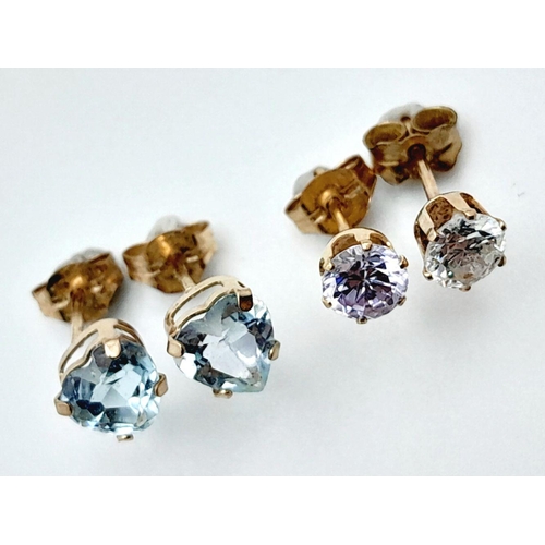 209 - 2 x PAIRS 9 carat GOLD GEM SET EARRINGS. To Include pair of ZIRCONIA  together with pair of AQUAMARI... 