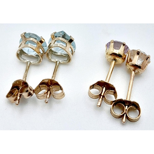 209 - 2 x PAIRS 9 carat GOLD GEM SET EARRINGS. To Include pair of ZIRCONIA  together with pair of AQUAMARI... 