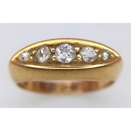 252 - Vintage 18 carat GOLD and DIAMOND RING. Chester Hallmark. Having 5 x DIAMONDS set to top. 3.0 grams.... 