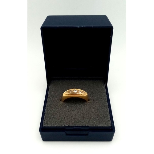 252 - Vintage 18 carat GOLD and DIAMOND RING. Chester Hallmark. Having 5 x DIAMONDS set to top. 3.0 grams.... 