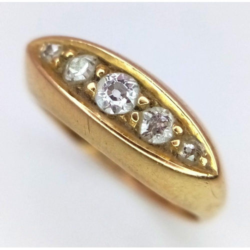 252 - Vintage 18 carat GOLD and DIAMOND RING. Chester Hallmark. Having 5 x DIAMONDS set to top. 3.0 grams.... 