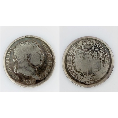 259 - 1816 GEORGE III SILVER SHILLING. Overall fair condition, signs of  wear to shield ,although definiti... 