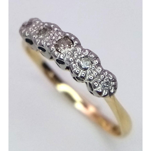 285 - AN 18K YELLOW GOLD ( TESTED ) VINTAGE 5 STONE DIAMOND RING - 1.5G. SIZE J.