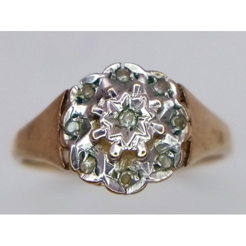 287 - Impressive  9 carat GOLD and DIAMOND CLUSTER RING. Having 9 x DIAMONDS set in a PLATINUM mount. 1.7 ... 