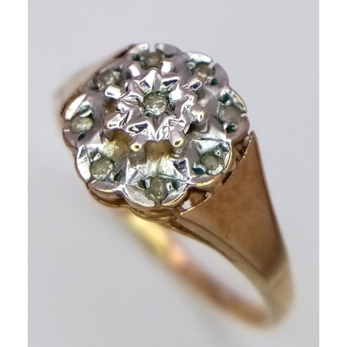 287 - Impressive  9 carat GOLD and DIAMOND CLUSTER RING. Having 9 x DIAMONDS set in a PLATINUM mount. 1.7 ... 