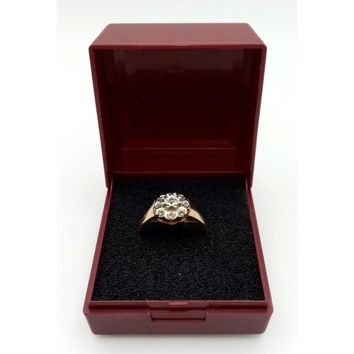 287 - Impressive  9 carat GOLD and DIAMOND CLUSTER RING. Having 9 x DIAMONDS set in a PLATINUM mount. 1.7 ... 