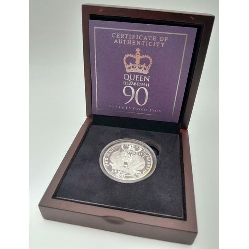 308 - £5 SILVER COIN to commemorate Queen Elizabeth II 90th birthday. Limited edition,complete with origin... 