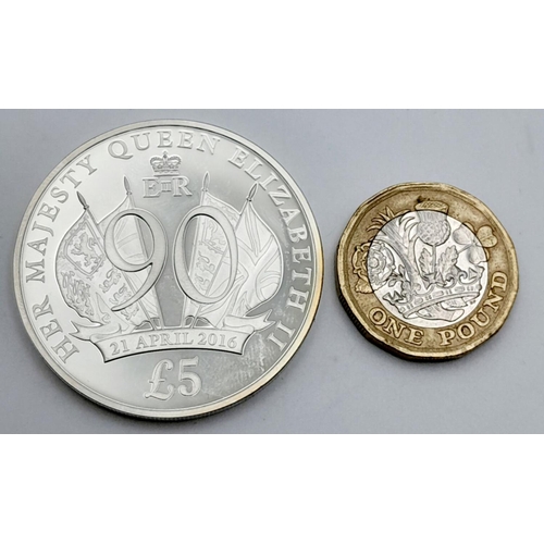 308 - £5 SILVER COIN to commemorate Queen Elizabeth II 90th birthday. Limited edition,complete with origin... 