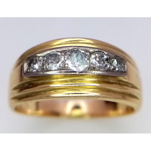 322 - Lovely 14 carat GOLD RING set with 5 X DIAMONDS. 6.9 grams. Size P 1/2 - Q.