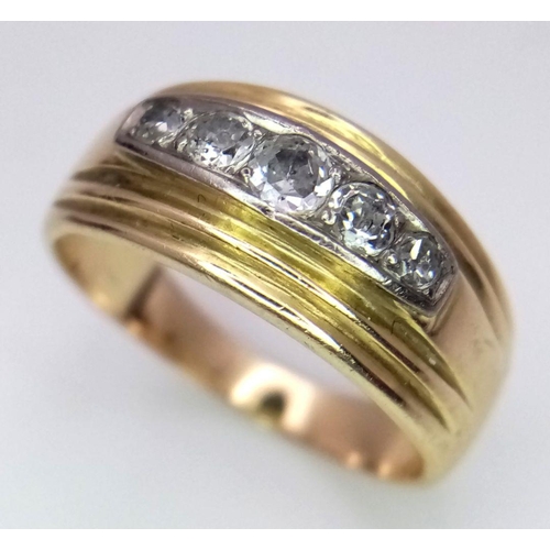 322 - Lovely 14 carat GOLD RING set with 5 X DIAMONDS. 6.9 grams. Size P 1/2 - Q.