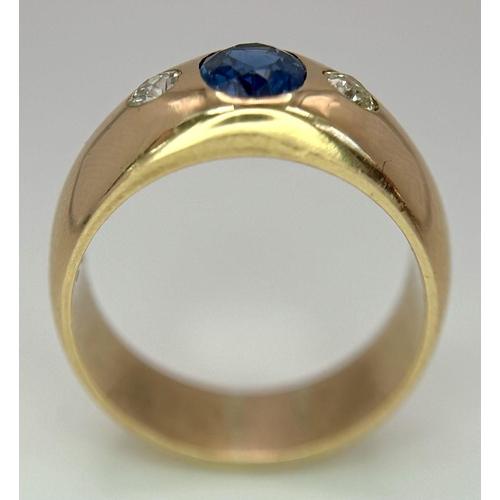 33 - A STYLISH 14K YELLOW GOLD (TESTED) DIAMOND & SAPPHIRE RING - OLD CUT DIAMONDS, 0.20CT. 0.75CT SAPPHI... 