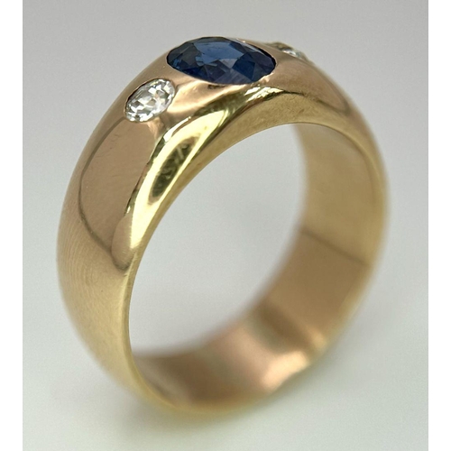 33 - A STYLISH 14K YELLOW GOLD (TESTED) DIAMOND & SAPPHIRE RING - OLD CUT DIAMONDS, 0.20CT. 0.75CT SAPPHI... 