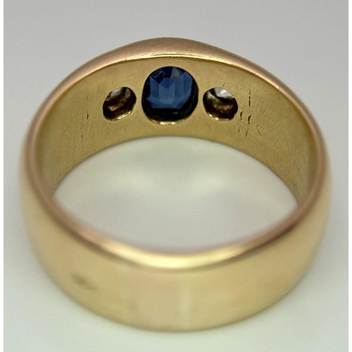 33 - A STYLISH 14K YELLOW GOLD (TESTED) DIAMOND & SAPPHIRE RING - OLD CUT DIAMONDS, 0.20CT. 0.75CT SAPPHI... 