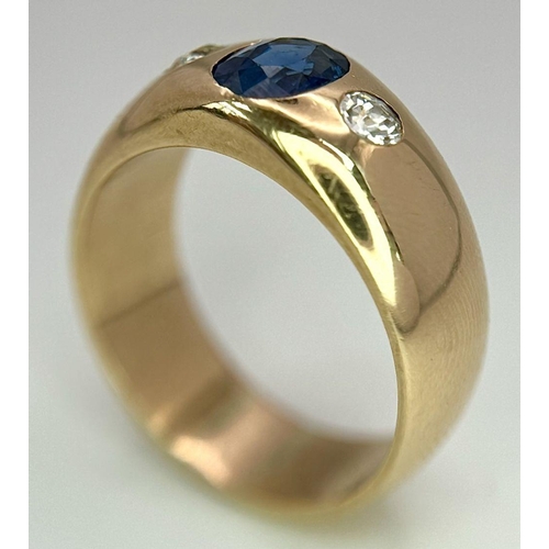 33 - A STYLISH 14K YELLOW GOLD (TESTED) DIAMOND & SAPPHIRE RING - OLD CUT DIAMONDS, 0.20CT. 0.75CT SAPPHI... 