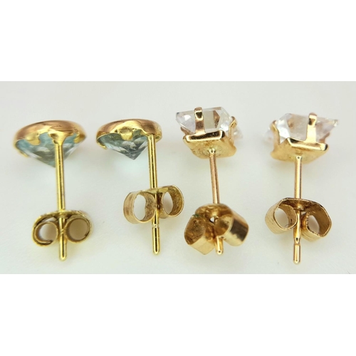 350 - 2 x 9 carat GOLD PAIRS of STUD EARRINGS. To include pair of BLUE TOPAZ together with pair of Marquis... 