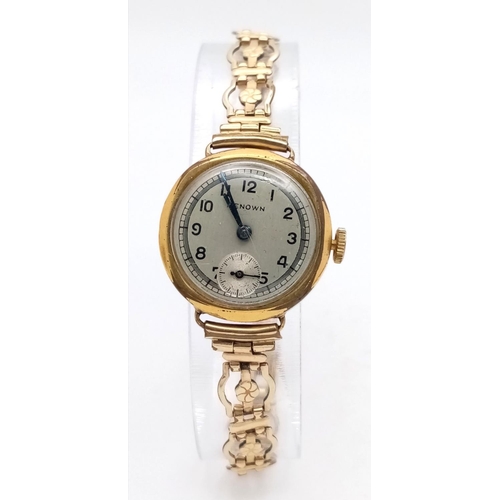 364 - Ladies vintage RENOWN GOLD PLATED WRISTWATCH with ROLLED GOLD BRACELET STRAP. having silver face wit... 