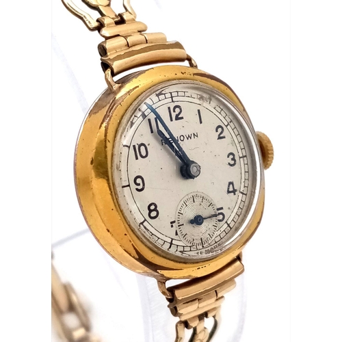 364 - Ladies vintage RENOWN GOLD PLATED WRISTWATCH with ROLLED GOLD BRACELET STRAP. having silver face wit... 