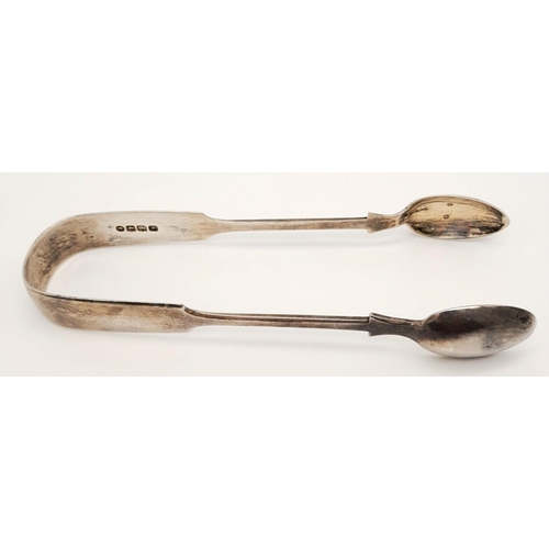 406 - Antique pair of early VICTORIAN SILVER TONGS . Clear Hallmark for Thomas Hart Stone Exeter 1868. App... 