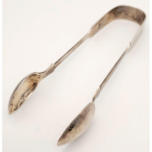 406 - Antique pair of early VICTORIAN SILVER TONGS . Clear Hallmark for Thomas Hart Stone Exeter 1868. App... 