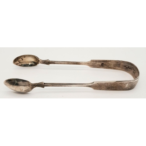 406 - Antique pair of early VICTORIAN SILVER TONGS . Clear Hallmark for Thomas Hart Stone Exeter 1868. App... 