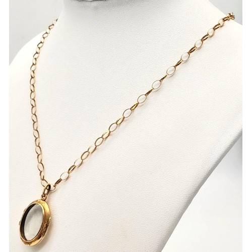 430 - A Vintage 9k Yellow Gold Empty Locket on a 9K Yellow Gold Belcher Chain/Necklace. 3cm and 48cm. 6.1g... 