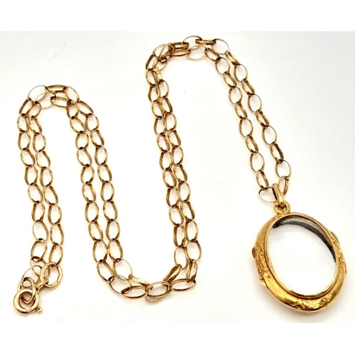 430 - A Vintage 9k Yellow Gold Empty Locket on a 9K Yellow Gold Belcher Chain/Necklace. 3cm and 48cm. 6.1g... 