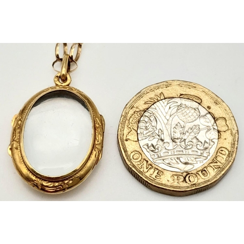 430 - A Vintage 9k Yellow Gold Empty Locket on a 9K Yellow Gold Belcher Chain/Necklace. 3cm and 48cm. 6.1g... 