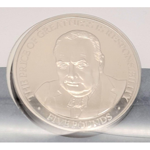 455 - 3 x £5 COINS celebrating the life of Winston Churchill.Presented in a limited edition album from the... 