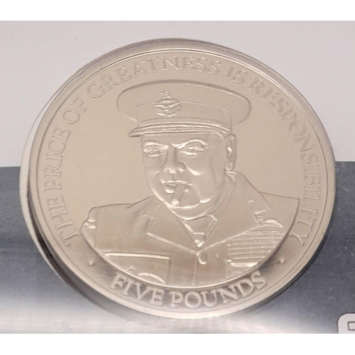 455 - 3 x £5 COINS celebrating the life of Winston Churchill.Presented in a limited edition album from the... 