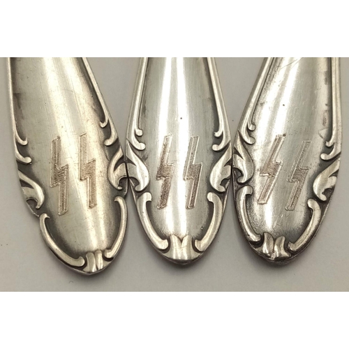 475 - Set of 6 Silver Plated Waffen SS Spoons in original hard case.