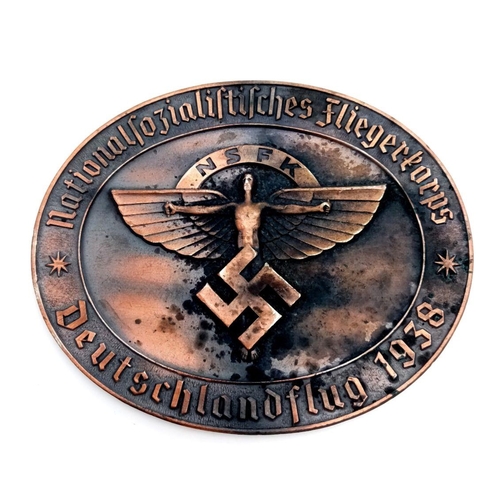 561 - 3rd Reich N.S.F.K Deutschlandflug 1938 Bronze Plated Plaque, in its original presentation box. The l... 