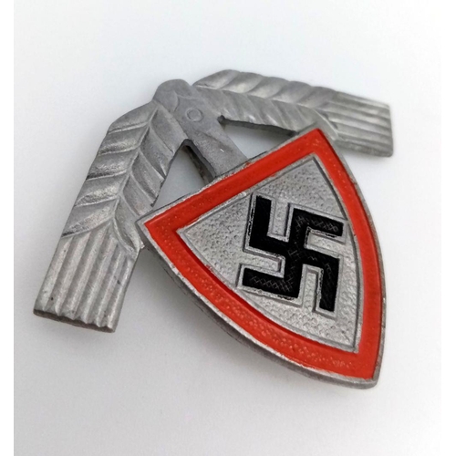 722 - WW2 German Reich Arbeits Dienst (Labour Corps) Cap Badge with Makers Name: Rudolf Richter.