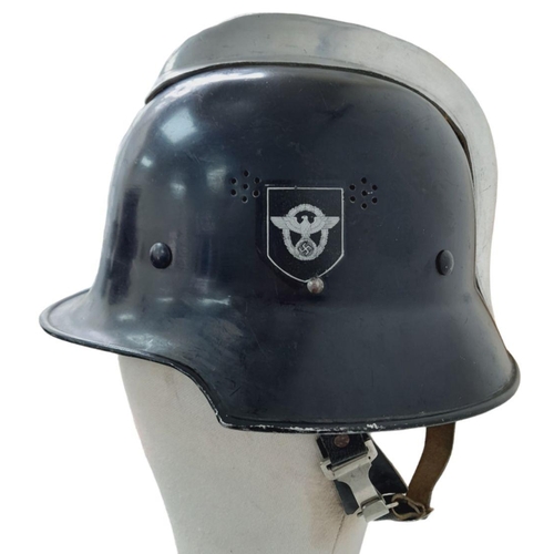 903 - WW2 German “Feuerwehr” Firefighters Helmet. Complete with decals, chin strap and nape protector.