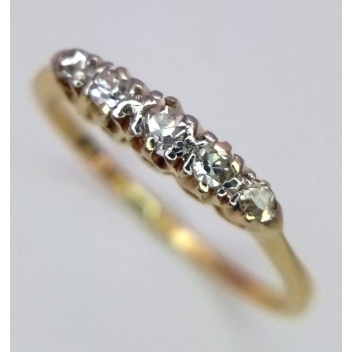 250 - AN 18K YELLOW GOLD & PLATINUM VINTAGE 5 STONE OLD CUT DIAMOND RING - 1.6G. SIZE L