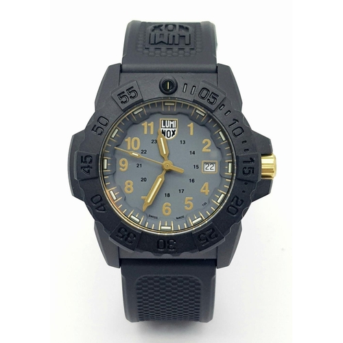 268 - An Unworn, Luminox Navy Seal 3500 Series Watch Model XS 3508 Gold. 50mm Case. Full Military Spec. Co... 