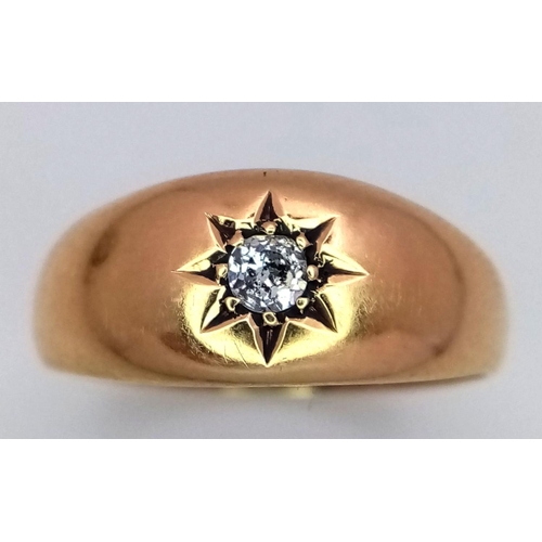 271 - AN 18K YELLOW GOLD ANTIQUE OLD CUT DIAMOND RING - 0.10CT. 2.8G. SIZE N. HALLMARKED BIRMINGHAM 1916.