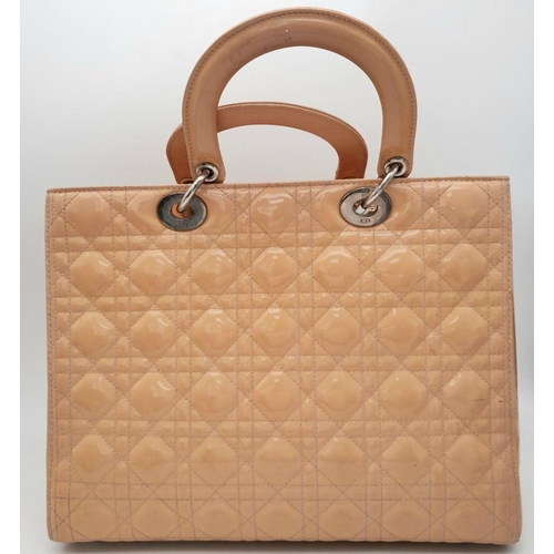 296 - A Sophisticated Beige Christian Dior Cannage quilted patent leather Lady Dior Bag. Removable shoulde... 