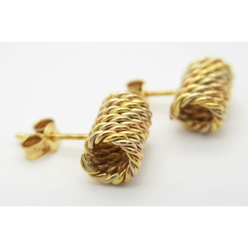 311 - A pair of 18k Yellow Gold Oblong Rope Studs earrings. 4.4g total weight.