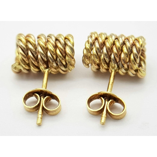 311 - A pair of 18k Yellow Gold Oblong Rope Studs earrings. 4.4g total weight.