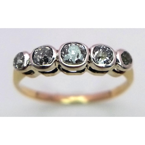 355 - A 18K (TESTED AS)  YELLOW GOLD & PLATINUM VINTAGE 5 STONE DIAMOND OLD CUT RING 0.50CT 1.8G SIZE N.

... 