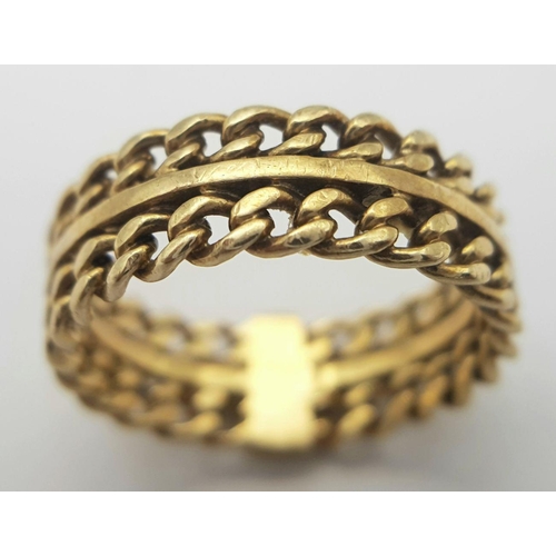 376 - A 9K YELLOW GOLD UNUSUAL LINKED RING 4.2G SIZE O.

SC 1094