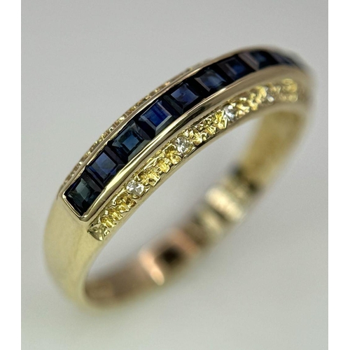 390 - A 9K YELLOW GOLD SAPPHIRE & DIAMOND RING 2.2G SIZE O.

SC 1086