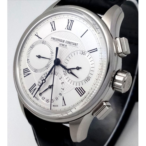 53 - A TOP QUALITY GENTS AUTOMATIC WATCH BY FREDERIQUE CONSTANT OF GENEVA . 3 SUBDIALS , SKELETON BACK , ... 