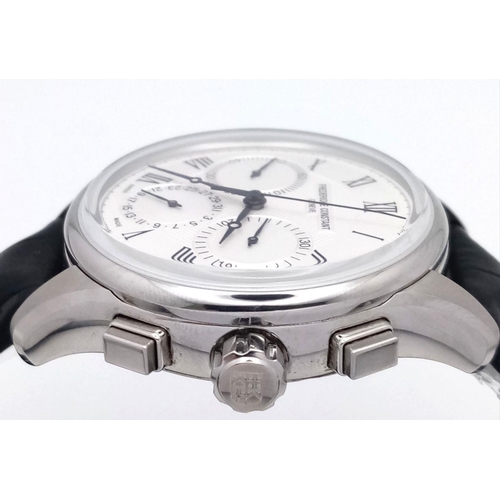 53 - A TOP QUALITY GENTS AUTOMATIC WATCH BY FREDERIQUE CONSTANT OF GENEVA . 3 SUBDIALS , SKELETON BACK , ... 