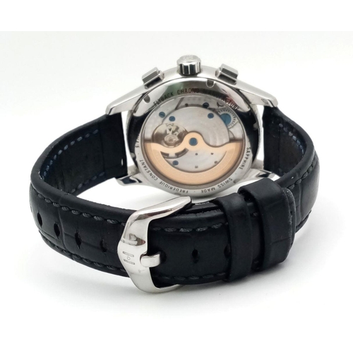 53 - A TOP QUALITY GENTS AUTOMATIC WATCH BY FREDERIQUE CONSTANT OF GENEVA . 3 SUBDIALS , SKELETON BACK , ... 