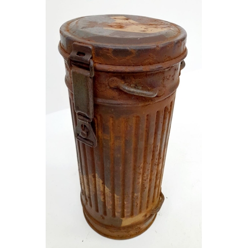 708 - WW2 German Gas Mask Canister painted in Normandy Camouflage.